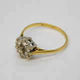 18ct Yellow Gold Brilliant Cut Diamond Floral Cluster Ring Vintage 1982