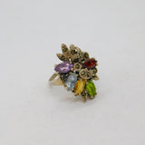 Sterling Silver Colourful Multi-Gemstone Studio Ring Vintage c1970 Size M 1/2