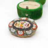 Italian Gilt Metal Micro Mosaic Floral Brooch Pin Antique c1920 Art Deco