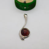 Modernist Sterling Silver Cabochon Baltic Amber Drop Pendant Vintage c1990