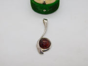 Modernist Sterling Silver Cabochon Baltic Amber Drop Pendant Vintage c1990