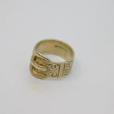 Sterling Silver Wide Patterned Buckle Design Ring Vintage c1970 Size M 1/2
