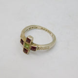 Sterling Silver 4 Garnet & Peridot Posy Style Ring Vintage c1970s Size L 1/2