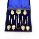 Edwardian Boxed Sterling Silver Teaspoon, Caster & Tongs Set Antique 1902