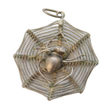 Sterling Silver Spider in the Web Charm Pendant Vintage c1970s