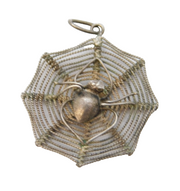Sterling Silver Spider in the Web Charm Pendant Vintage c1970s