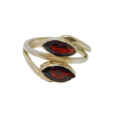 Sterling Silver 2 Faceted Garnet Cross Over Studio Ring Vintage c1970 Size O 1/2