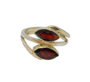 Sterling Silver 2 Faceted Garnet Cross Over Studio Ring Vintage c1970 Size O 1/2