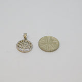 Sterling Silver Crystal Edged Round Tree Of Life Charm Pendant Modern c1990s