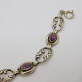 Sterling Silver 5 Amethyst Floral Pattern Open Panel Bracelet Antique c1940's