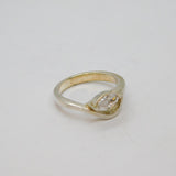 Sterling Silver Marquise White Topaz Wave Studio Ring Modern c1990 Size M 1/2