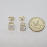 Pair of Sterling Silver CZ Rectangle Stud Earrings Vintage c1970