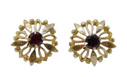 Pair of Sterling Silver Round Garnet Set Flower Stud Earrings Vintage c1970