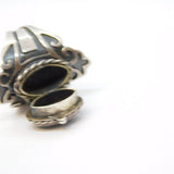 Taxco Style Sterling Silver & Malachite Secret Compartment Poison Ring Vintage