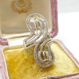 Sterling Silver & Diamond Paste Set Statement Ring Vintage c1980 Size N UK