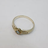 Sterling Silver Aquamarine Patterned Band Dress Ring Vintage c1980 Size W