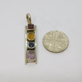 Sterling Silver Multi-Stone Semi-Precious Stick Drop Charm Pendant Vintage c1970