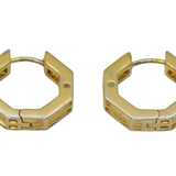Pair of Sterling Silver Gilt Diamond Set Hexagonal Huggy Earrings Vintage c2000