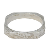 Sterling Silver Modernist Floral Pattern Cuff Bangle Bracelet Vintage c1970s