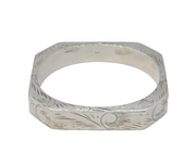 Sterling Silver Modernist Floral Pattern Cuff Bangle Bracelet Vintage c1970s