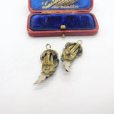 Sterling Silver Leaf Drop Cabochon Turquoise Set Clip-On Earrings Antique c1930