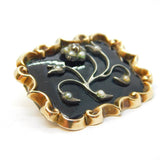 Georgian 12ct Gold, Black Enamel, Pearl & Diamond Mourning Brooch Antique