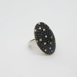 Sterling Silver White Sapphire & Crystal Statement Ring Vintage c1990 Size L 1/2