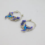 Pair of Sterling Silver Colourful Enamel Hummingbird Hoop Earrings Modern c1990