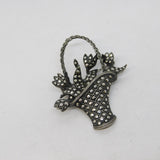Sterling Silver Marcasite Set Basket of Flowers Brooch Pin Antique c1930