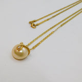 Gold On Sterling Silver Pearl & CZ Studio Pendant Necklace Contemporary c2010