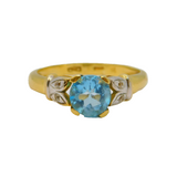 18ct Yellow Gold, Blue Zircon & Diamond Set Dress Ring Vintage c1970s