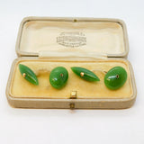 Victorian Boxed Pair of 10ct Gold & Green Jade Cufflinks Antique c1890s