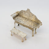 Sterling Silver Miniature Dolls House Sofa & Footstool Vintage Birmingham