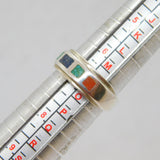 Sterling Silver Mixed Natural Stone Mosaic Style Ring Modern c1990 Size N 1/2