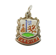 Sterling Silver Enamel Cardiff Charm Pendant Vintage c1970s