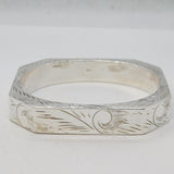 Sterling Silver Modernist Floral Pattern Cuff Bangle Bracelet Vintage c1970s