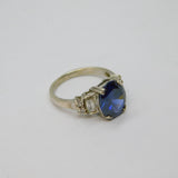 Sterling Silver Blue & White Paste Set Dress Band Ring Vintage c1970 Size L 1/2