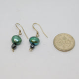 Pair of Sterling Silver Dyed Green Freshwater Pearl Drop Earrings Modern c2010