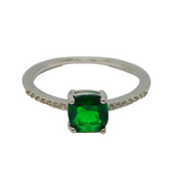 Sterling Silver Green & Clear Paste Dress Ring Vintage c1970 Size T 1/2
