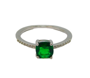 Sterling Silver Green & Clear Paste Dress Ring Vintage c1970 Size T 1/2