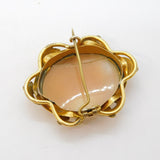 Victorian Gold Plated Floral Pattern Shell Cameo Brooch Antique c1880s