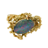 10ct Yellow Gold Modernist Doublet Opal Statement Ring Vintage c1970s