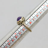Sterling Silver Cabochon Amethyst Patterned Dress Ring Vintage c1970 Size N