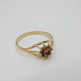 Gold On Sterling Silver 9 Stone Ruby Cluster Dress Ring Vintage c1970 Size P