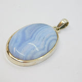 Sterling Silver Cabochon Blue Lace Agate Statement Pendant Modern c1990s