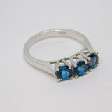 Sterling Silver Triple Round Sapphire Dress Ring Vintage c1970 Size O 1/2