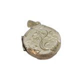 Sterling Silver Floral Pattern Round Locket Charm Pendant Vintage c1970