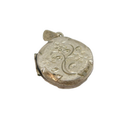 Sterling Silver Floral Pattern Round Locket Charm Pendant Vintage c1970