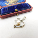 Sterling Silver Pearl Set Heart Drop Charm Pendant Vintage c1970
