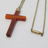 Victorian Sterling Silver Mounted Banded Agate Cross Pendant Necklace Antique